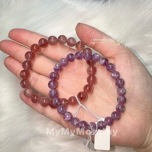 Strawberry Quartz Bracelet 8mm And Lepidolite Bracelet 7mm Bundle